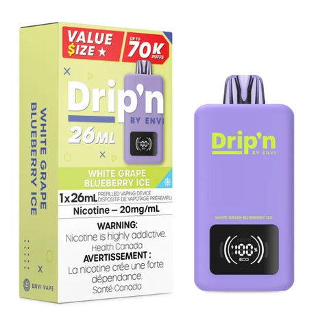 Drip'n By Envi Disposable Vape - 70,000 Puffs - White Grape Blueberry Ice