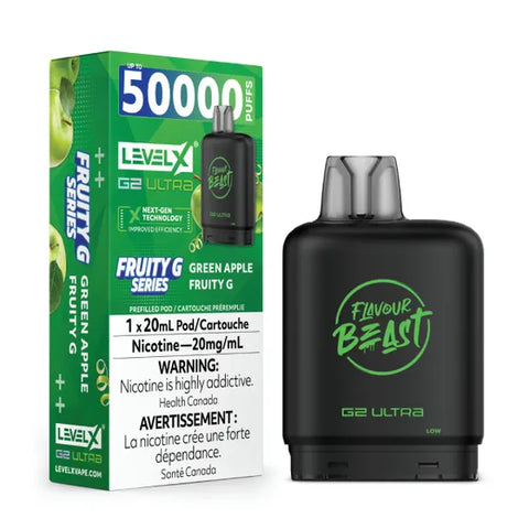 Flavour Beast Level X G2 Ultra Pod - 50K Puffs - Green Apple Fruity G