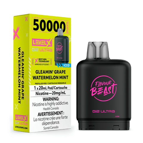 Flavour Beast Level X G2- 50K Puffs - Gleamin' Grape Watrmelon Mint